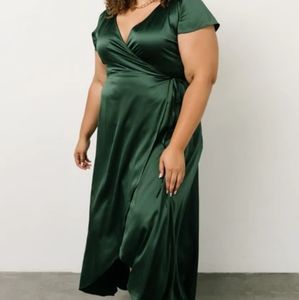 NWT Baltic Born Green Crystal Satin Wrap Dress